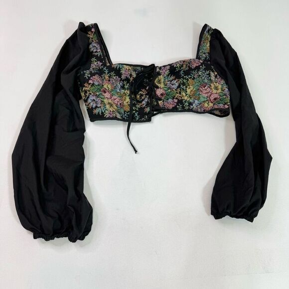 Cider Tops - Cider Top Womens XL Jacquard Floral lace Up Corset louse Esmeralda Long Sleeve